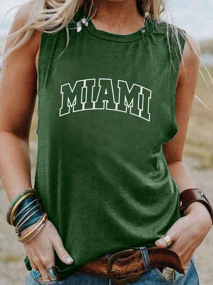 Women Simple Casual Letter Print Round Neck Sleeveless Tank Top