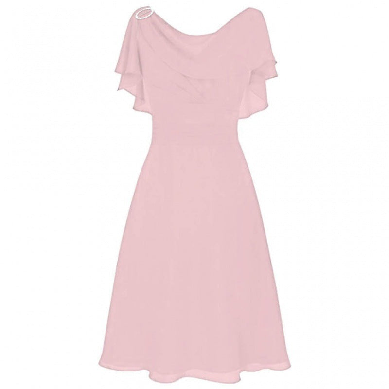 Women Fashion Casual Chiffon Solid Color Off-Shoulder Dress