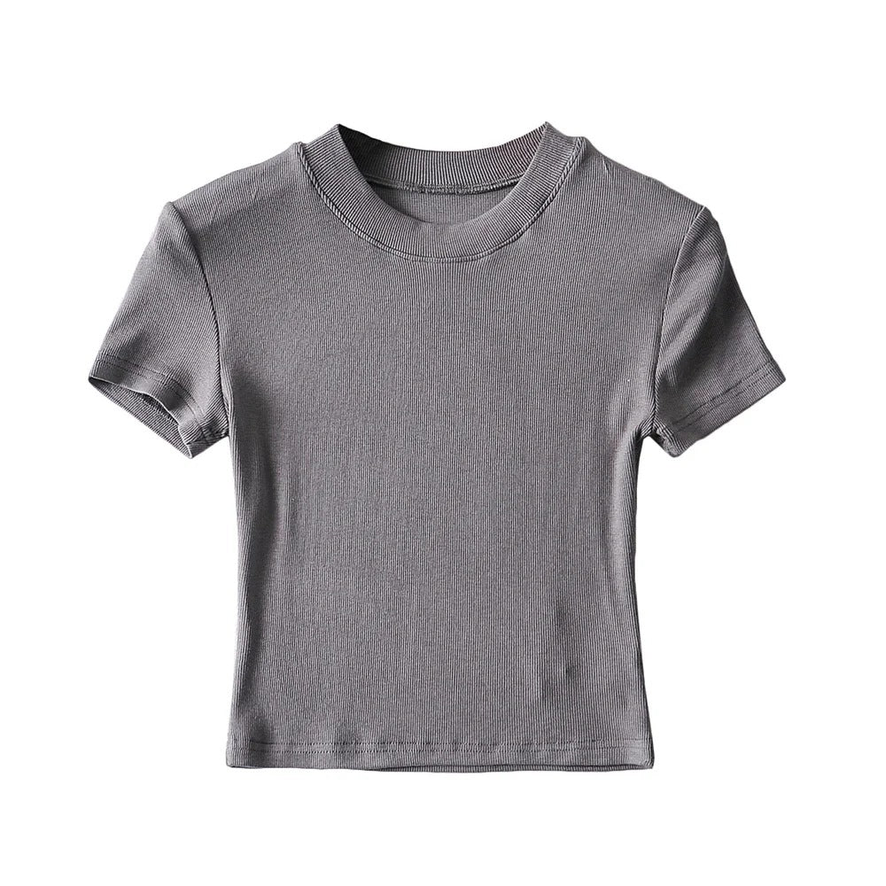 Camiseta informal de verano para mujer, color liso, cuello redondo, manga corta, sin mangas