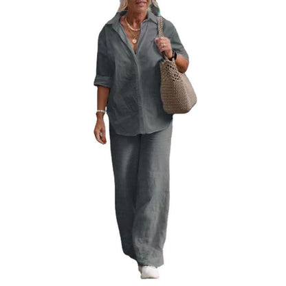 Conjunto de pantalones casuales de color sólido y pierna ancha para mujer