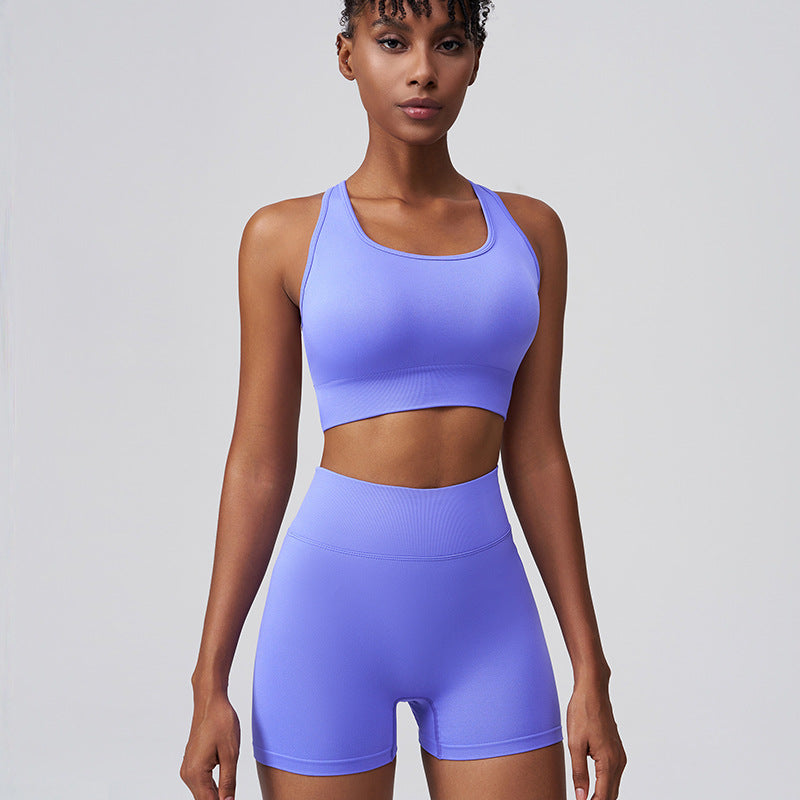 Summer Women Casual Sports Fitness Running Bra High Waist Hip Shorts Two-Piece Set