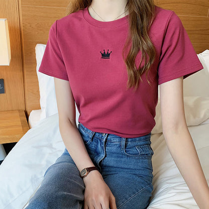 Camiseta informal de manga corta con cuello redondo para mujer