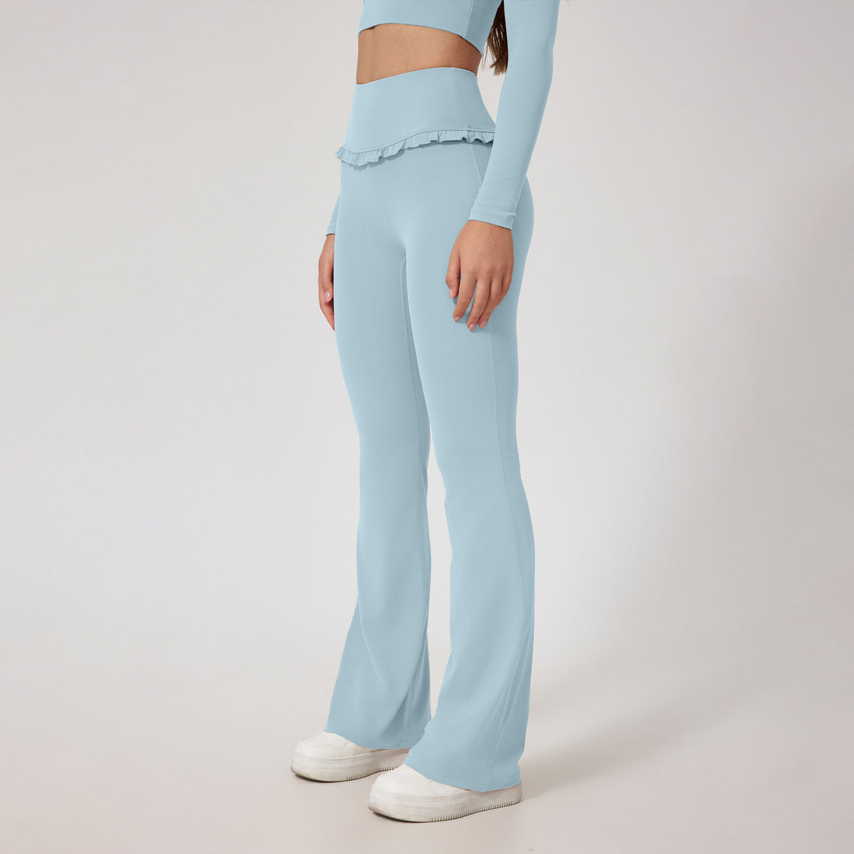 Women Fashion Casual Solid Color Lace Edge High Waist Yoga Sports Pants