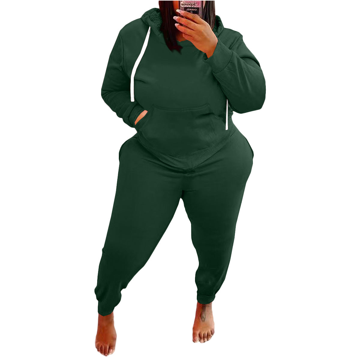 Conjunto de dos piezas con sudadera y pantalones de color liso para mujer, informal, de talla grande
