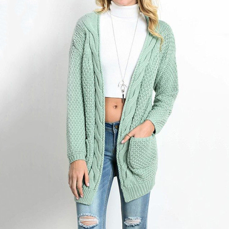 Suéter de punto de color liso informal para mujer, cárdigan de invierno y otoño