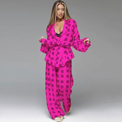 Conjunto de pijama de seda estampado informal y holgado para mujer