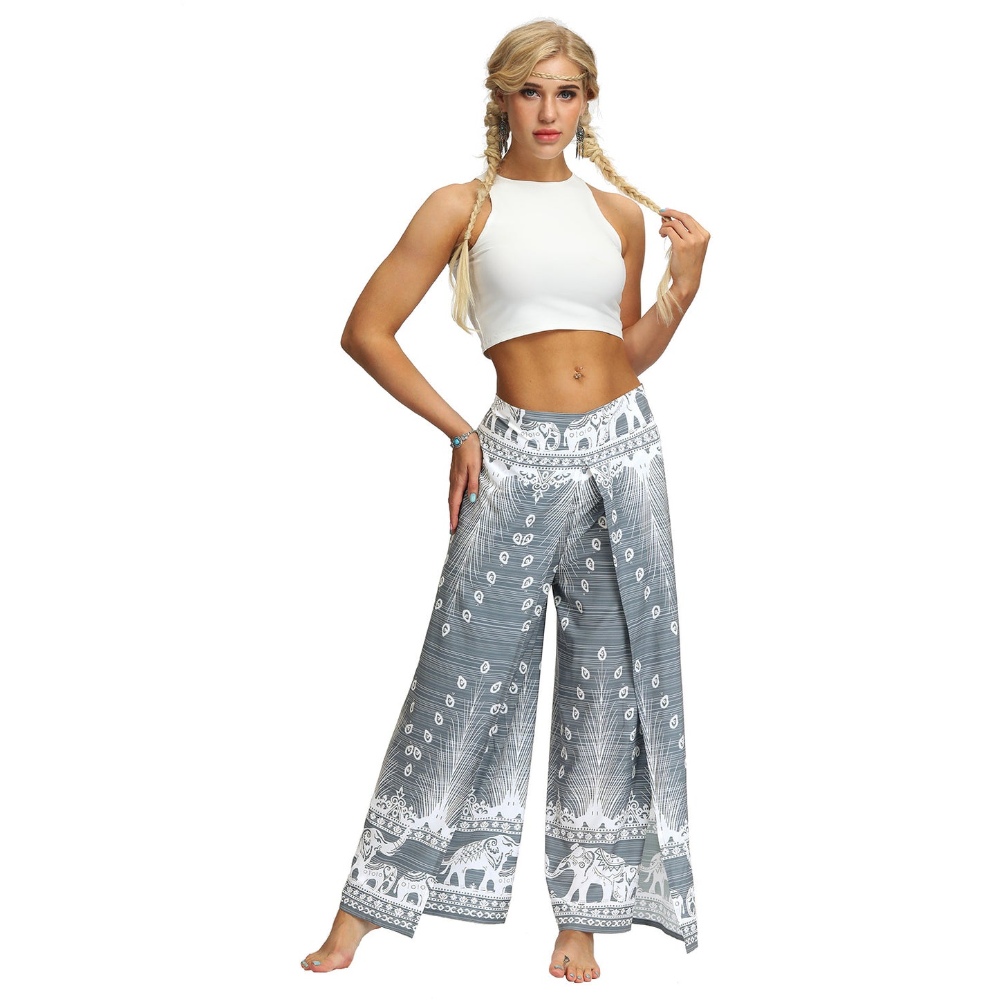 Women Fashion Casual Print Wide-Leg Pants