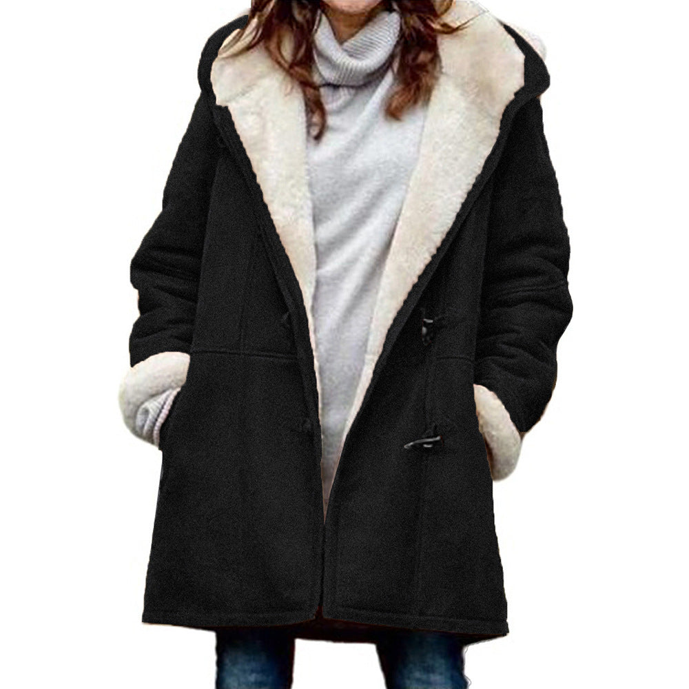 Abrigo de felpa cálido con capucha y forro polar de manga larga informal de invierno para mujer de talla grande