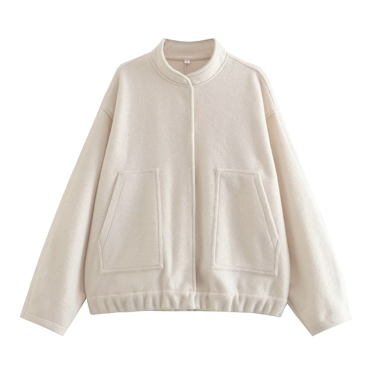 Chaqueta holgada informal de color liso con cuello alto para mujer