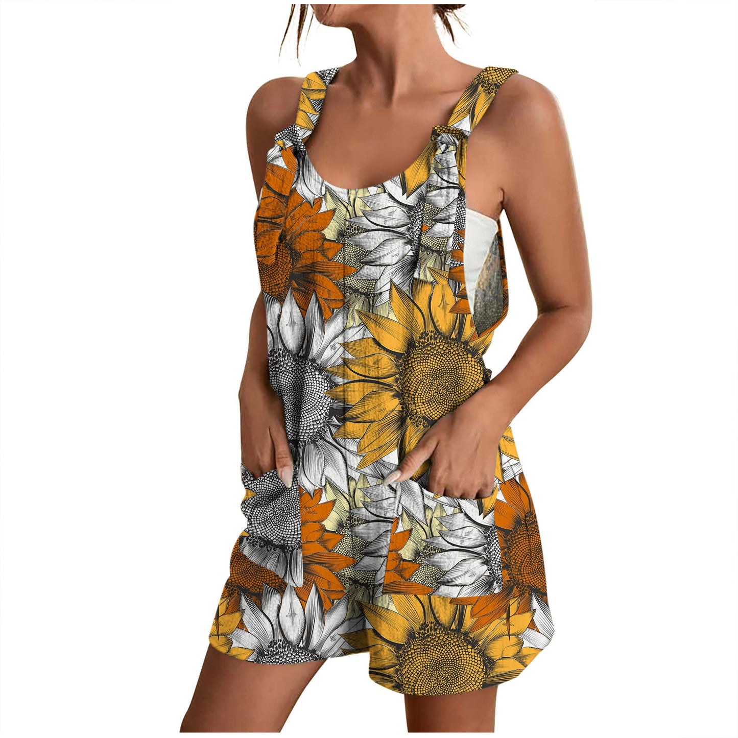 Women Fashion Casual Floral Printing Loose Romper
