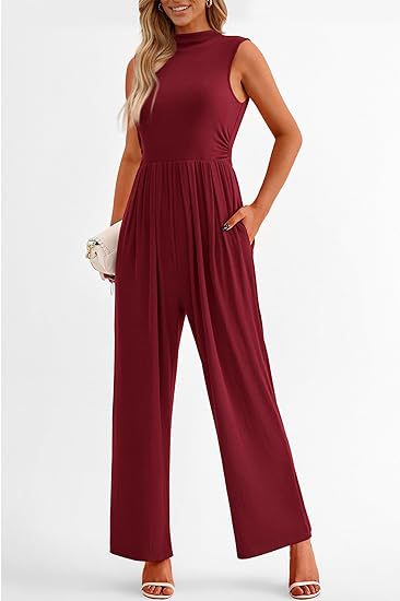 Summer Women Casual Solid Color Sleeveless Pocket Jumpsuit