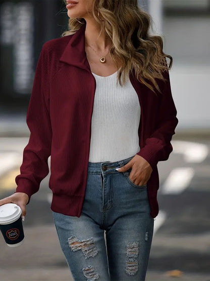 Chaqueta informal de manga larga con cremallera y color liso para mujer