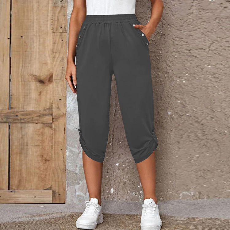 Pantalones elásticos recortados casuales de moda de verano para mujer
