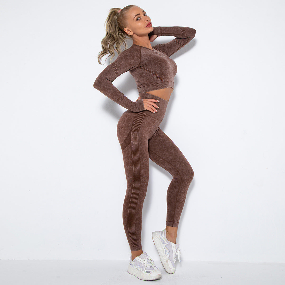 Traje deportivo ajustado de manga larga para yoga, informal, a la moda para mujer