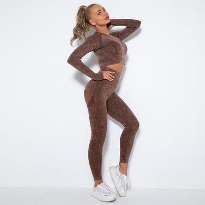 Traje deportivo ajustado de manga larga para yoga, informal, a la moda para mujer
