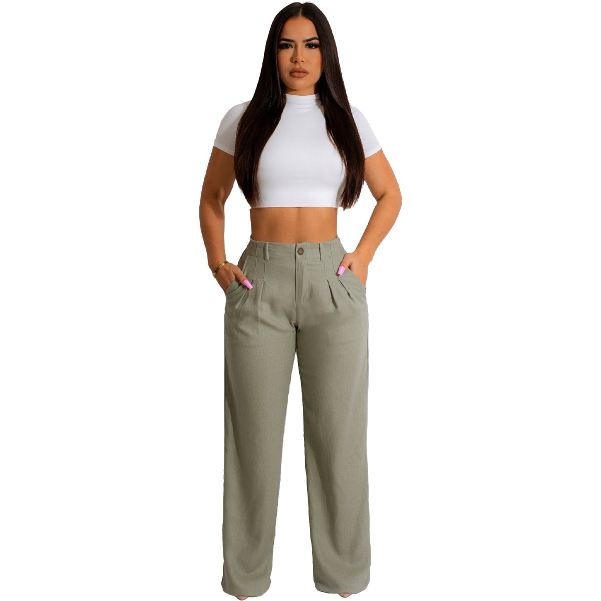 Pantalones casuales holgados, rectos y de color liso para mujer, de oficina y elegantes, a la moda