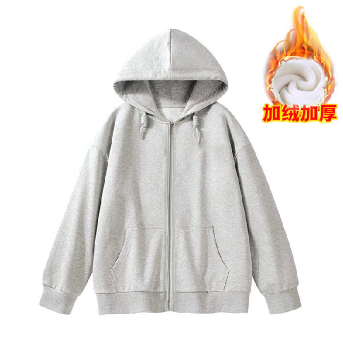 Sudadera con capucha y cremallera holgada informal de invierno para mujer