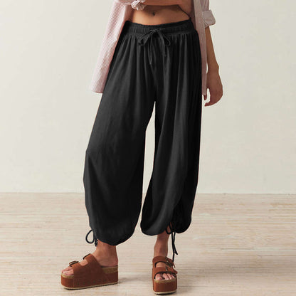 Women Casual Solid Color Drawstring Loose Pants