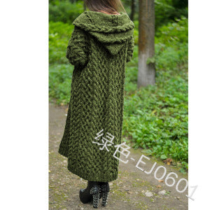 Women Casual Solid Color Long Sleeve Hooded Cardigan Knitted Sweater