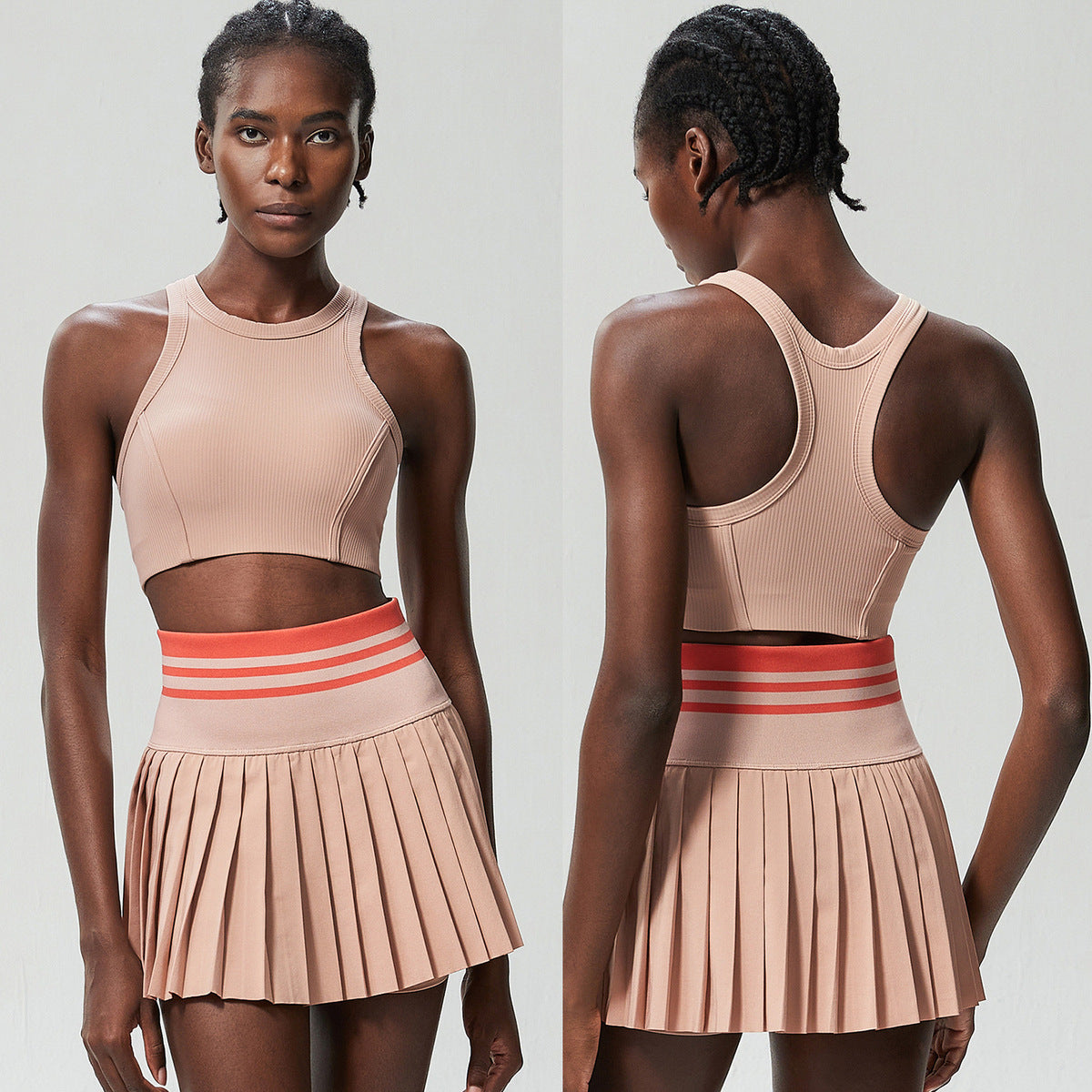 Conjunto de dos piezas de falda plisada de tenis con top deportivo de secado rápido para mujer, informal, de color sólido