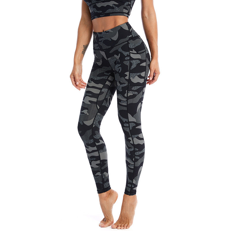 Leggings de yoga informales de cintura alta con estampado de leopardo y bolsillo de secado rápido para mujer