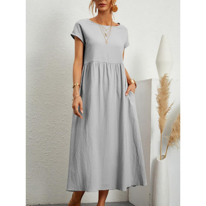 Vestido holgado informal de verano para mujer, color liso, sin mangas y con bolsillos