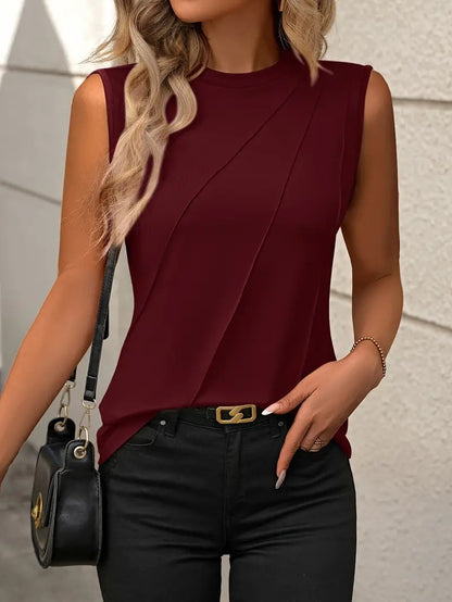 Summer Women Casual Solid Color Round Neck Sleeveless Tank Top
