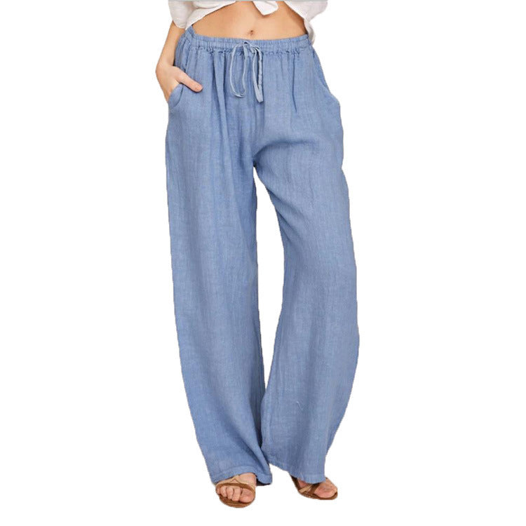 Women Fashion Casual Solid Color Cotton Linen Loose Pants