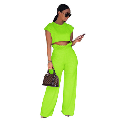 Conjunto de dos piezas de pantalones de manga corta de color liso informal a la moda para mujer