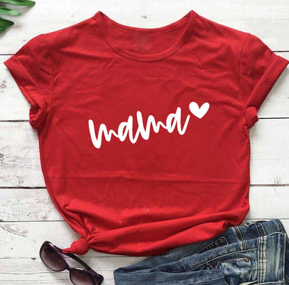 Camiseta informal de manga corta para mujer con texto "Mamá, vida de madre, feliz día de la madre"