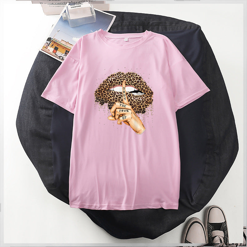 Women Casual Leopard Graphic Printed Short-sleeved Loose Colored T-shirt