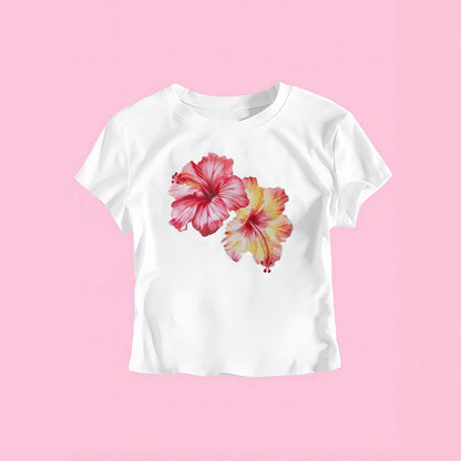 Women Fashion Casual Printed Short-Sleeve Slim-Fit Crop Top