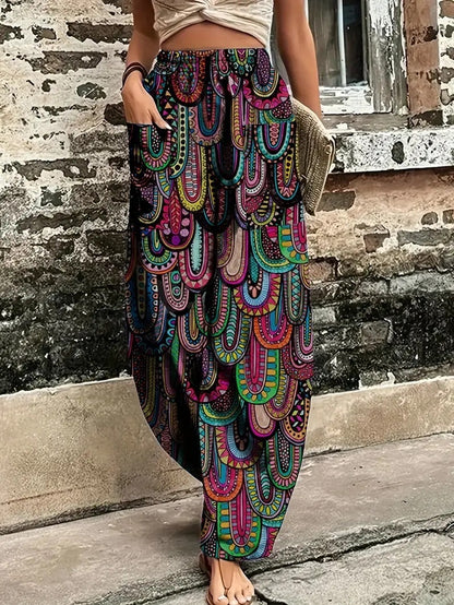 Women Casual Printed Pocket Loose Pants