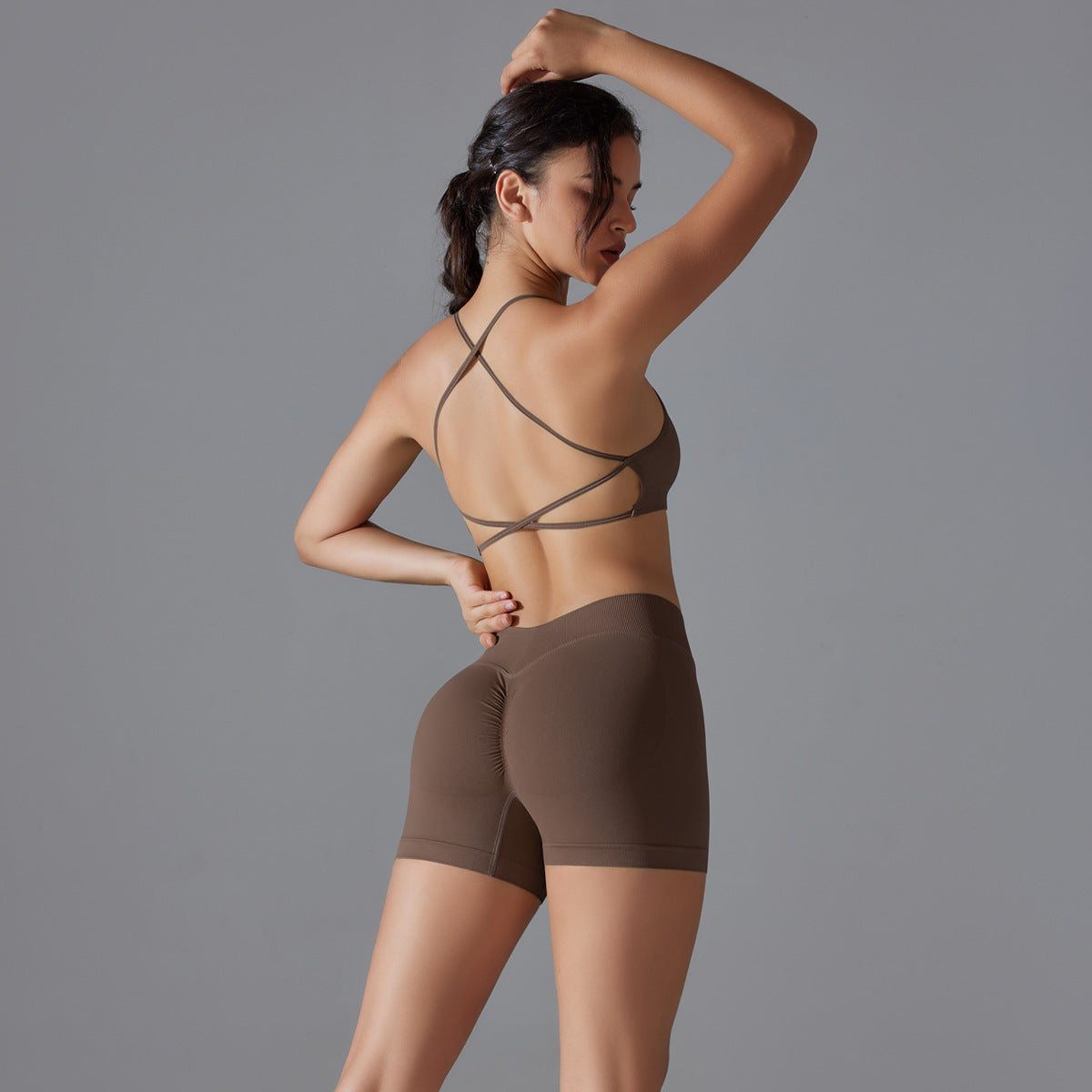 Conjunto de dos piezas para mujer, sencillo, informal, con espalda cruzada, elástico, para yoga y fitness