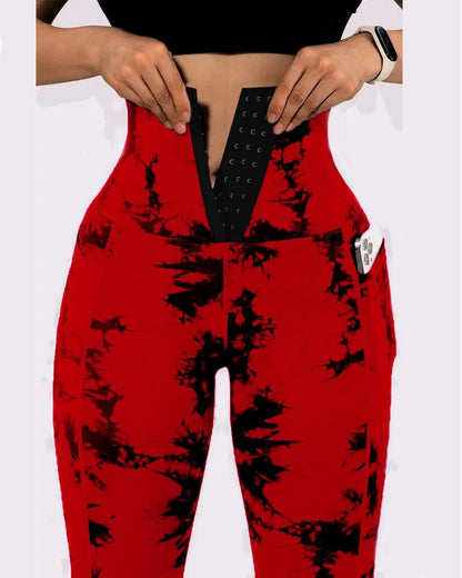 Women Fashion Casual Tight Tie-Dye High-Waist Pocket Yoga Pants