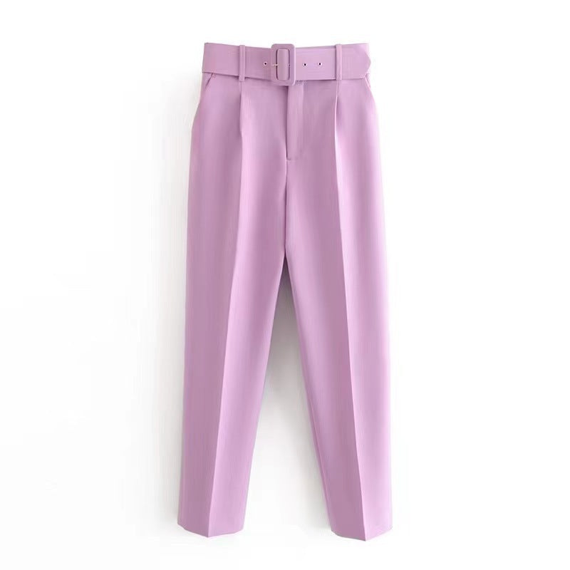 Pantalones casuales de pierna recta de color sólido para mujer