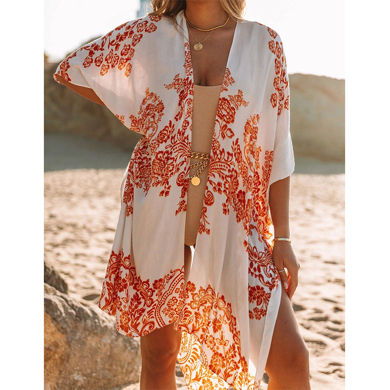 Traje de baño de gasa estampado para mujer, informal, para vacaciones en la playa