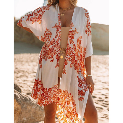Traje de baño de gasa estampado para mujer, informal, para vacaciones en la playa