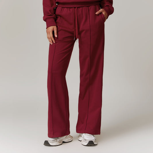 Pantalones deportivos holgados de cintura alta de color liso informales a la moda para mujer