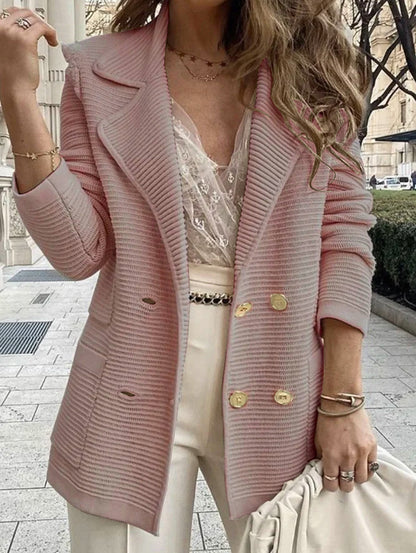 Women Fall Winter Solid Color Textured Casual Top Long Sleeve Jacket Corduroy Blazer