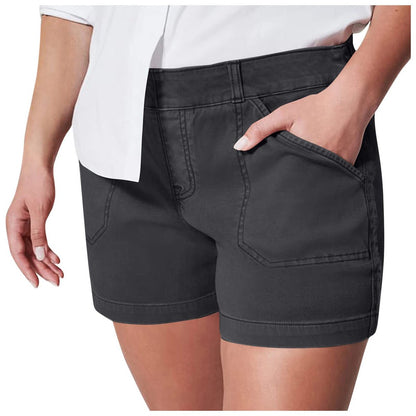 Women Fashion Casual High Waist Hip Elastic Twill Shorts