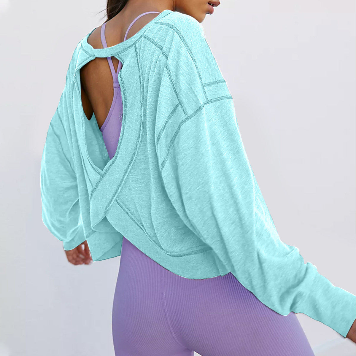 Sudadera informal holgada de color liso con espalda descubierta y aberturas para mujer