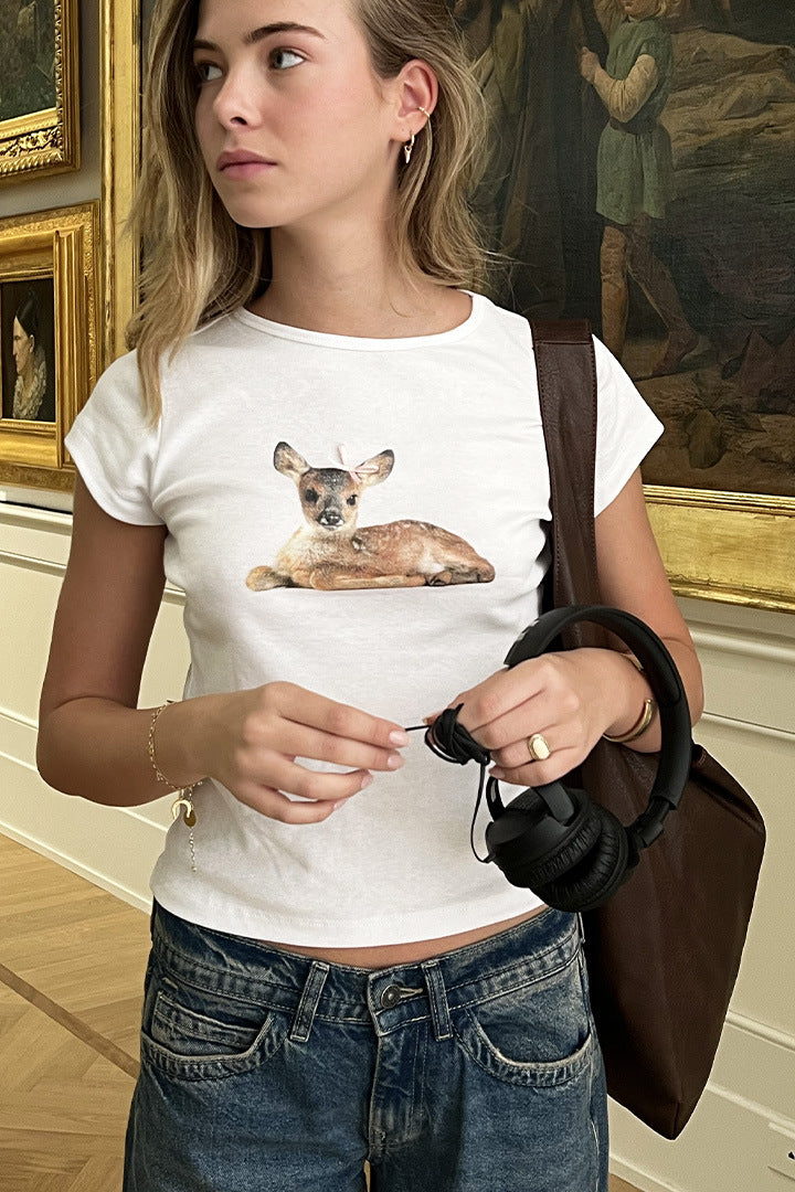 Camiseta informal de manga corta con estampado ajustado para mujer