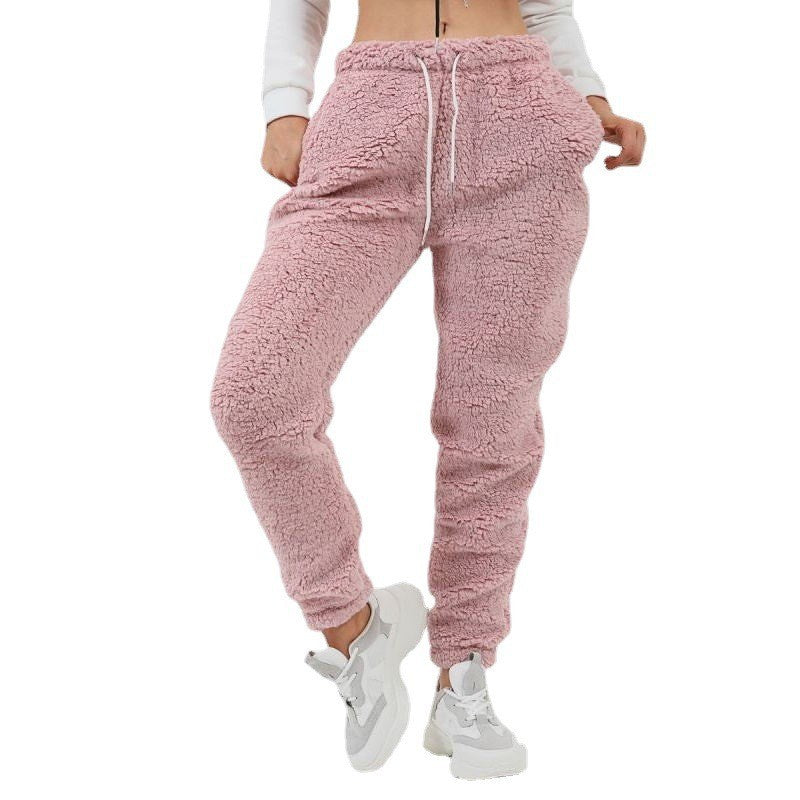 Women Plus Size Casual Solid Color Sports Plush Pocket Casual Pants