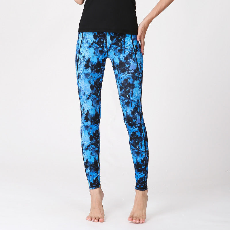 Women Casual High Waist Floral Printed Quick Drying Camouflage Yoga Leggings