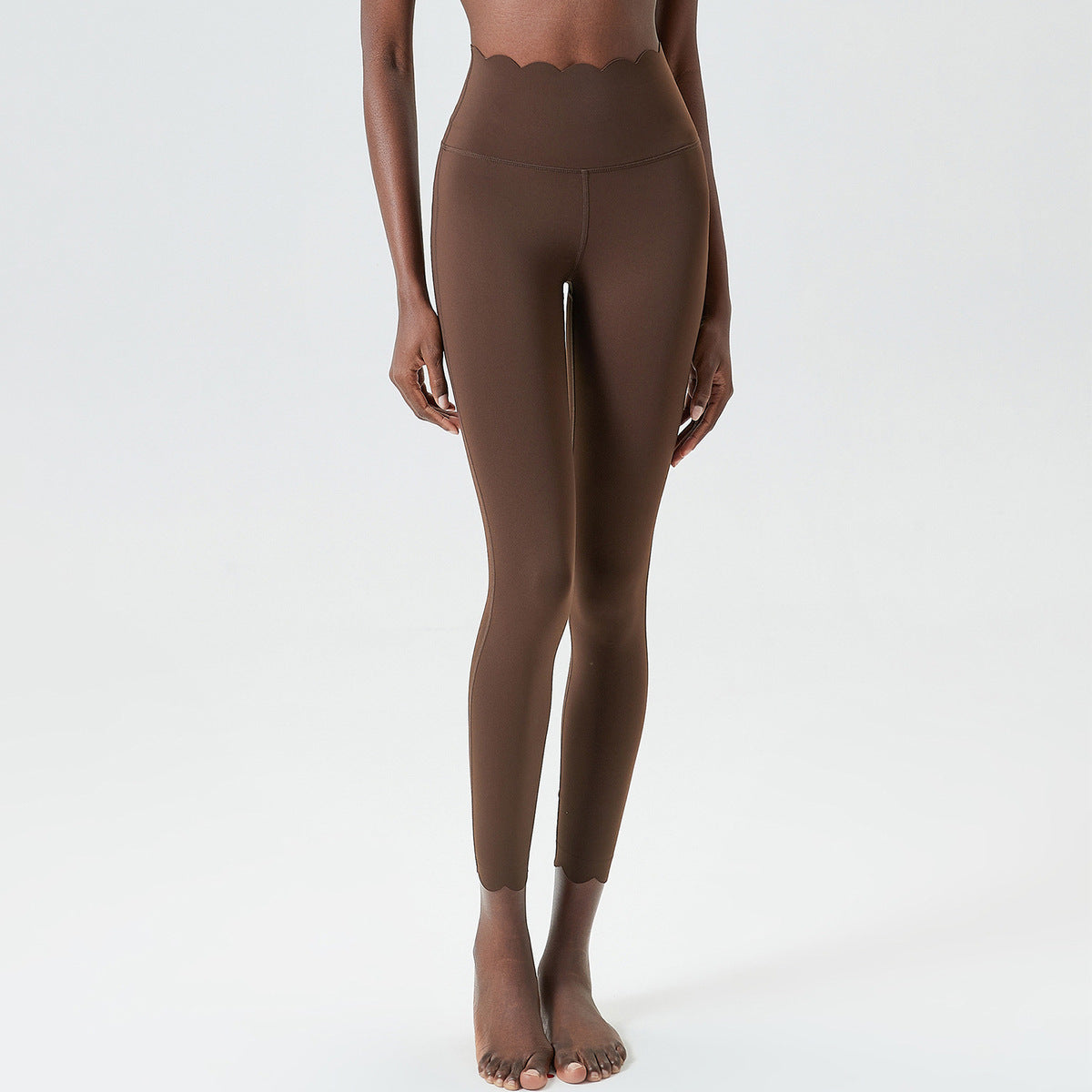 Leggings de yoga ajustados de cintura alta y secado rápido con pegamento líquido y ondas pequeñas de color sólido para mujer