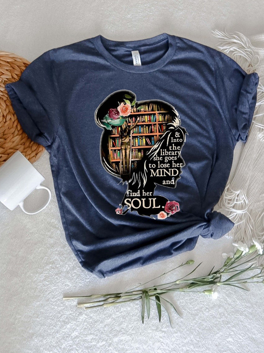 Camiseta informal de manga corta con cuello redondo y estampado gráfico 3D para mujer