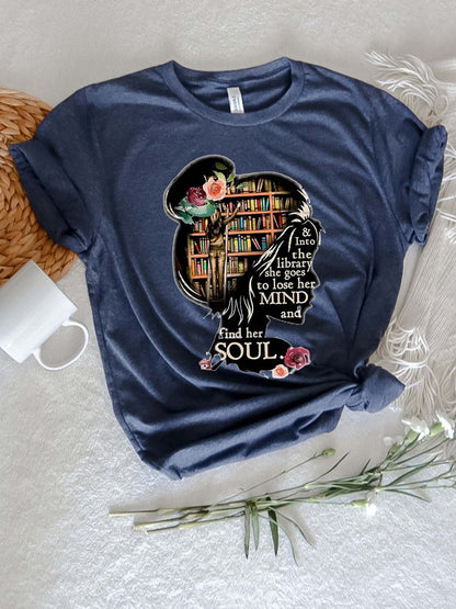 Camiseta informal de manga corta con cuello redondo y estampado gráfico 3D para mujer