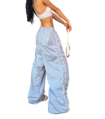 Women Personaliy Sides Drawstring Casual Elastic Waist Long Pants