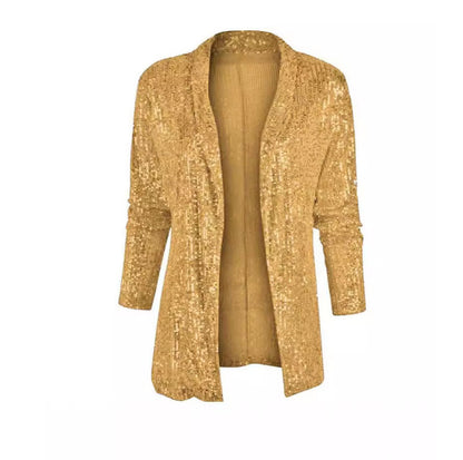 Chaqueta informal de lentejuelas de color liso y corte entallado para mujer